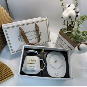 Custom Personalized Birthday Gift Set 55 Automatic Heating Glass Thermostatic Electric Black Warmer Mug Coffee Tea USB Set - Product Image 6