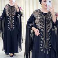Robes africaines de haute qualité, grandes tailles, en mousseline de soie ornée de cristaux, kaftan Dubaï, abaya, robe élégante en mousseline de soie maxi pour femmes