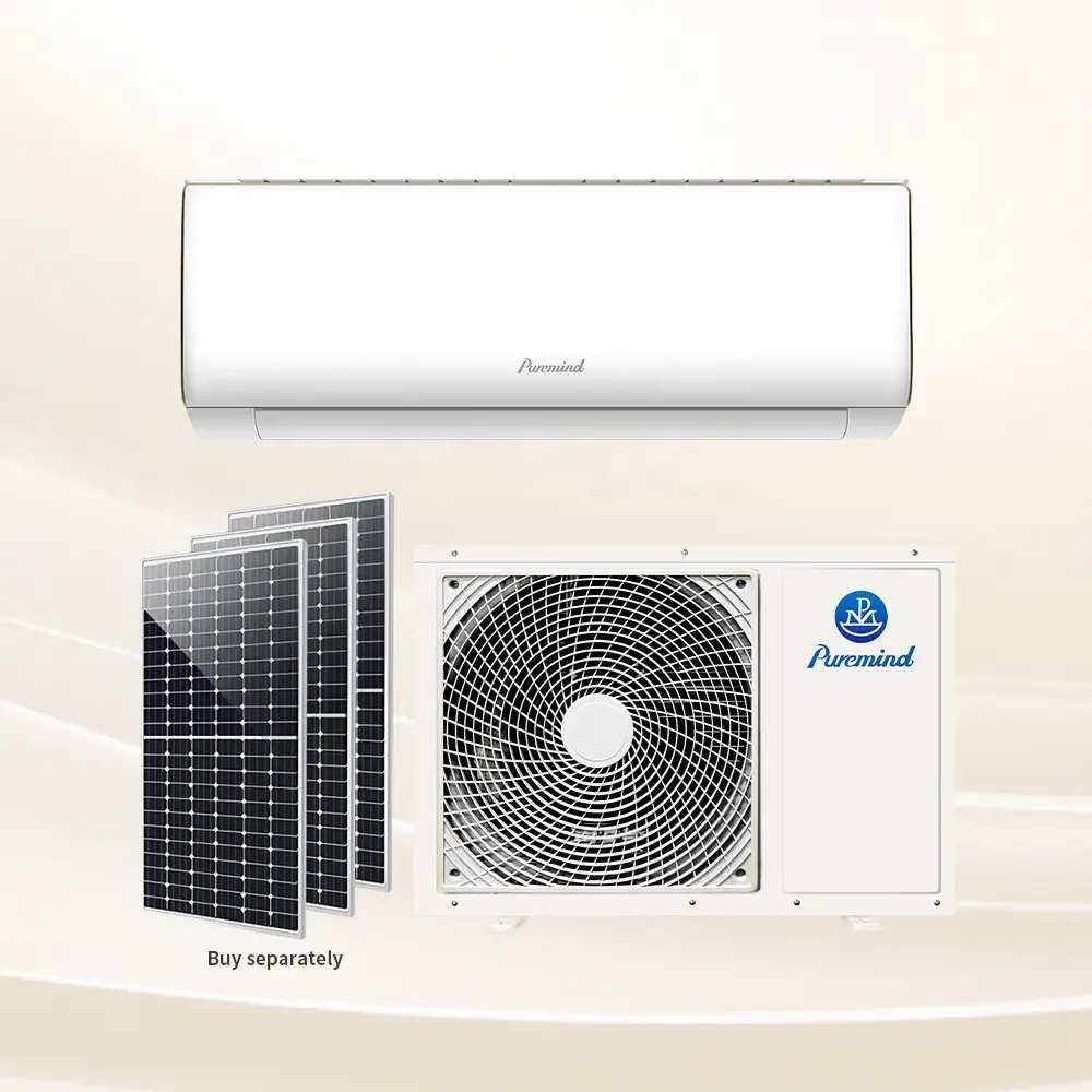 Puremind 12000Btu DC AC Hybrid Solar Air Conditioner R32 R410a Renewable Energy Solar Powered Mini Split Air Conditioners Wifi