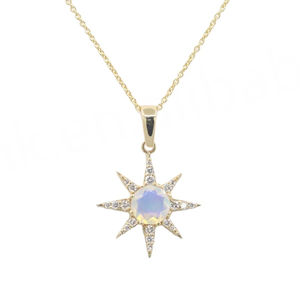 Collier en argent sterling en gros avec pierre de lune naturelle, bijoux de luxe en pierre de lune, pendentif en forme de soleil - Product Image 1