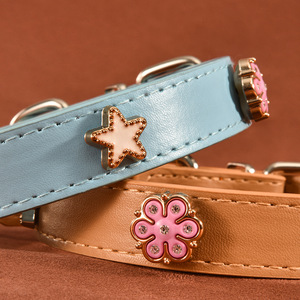 Four Leaf Clover Pet <b>Dog</b> Collar PU Leather DIY Adjustable Small Medium Breed Cat Collar Solid Color Double Layer - Product Image 4