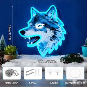 Letrero Luminoso de <span class=keywords><strong>Lobo</strong></span>, Luz LED Atenuable con Impresión UV. Ideal para dormitorio, sala de estar, cuarto de hombre y decoración <span class=keywords><strong>del</strong></span> hogar. - Product Image 2