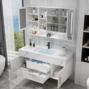 Espejo Inteligente con Lavabo Simple, Mueble de Baño Blanco, Mueble de Baño Flotante Montado en la Pared con Lavabo y Gabinete - Product Image 3