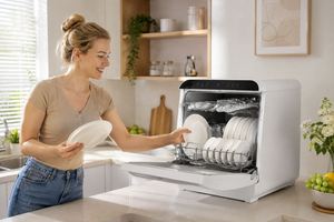 Lave-vaisselle de comptoir pour 8 couverts avec capacité de 75 ° Sèche-linge à air chaud PTC haute température avec 6+6 programmes et double entrée d'eau - Product Image 3