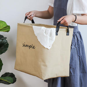 Panier à linge simple en coton et lin, grande capacité, pliable, rectangulaire, organisateur de rangement pour vêtements, jouets, collations - Product Image 1