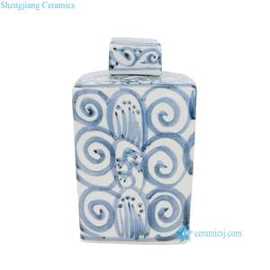 Tarro con tapa cuadrada de porcelana con motivo de flores pintadas a mano de Jingdezhen Folks de 2017 - Product Image 3