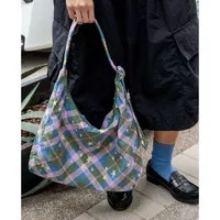 Sac à bandoulière hobo vintage à carreaux imprimés, sac à bandoulière léger, sac fourre-tout décontracté grande capacité, sac à main pour femme