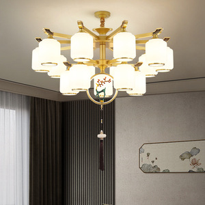 Nueva lámpara de araña de cobre de estilo chino, luz LED de múltiples cabezales para sala de estar, comedor, forma redonda, base de bombilla E27 - Product Image 2