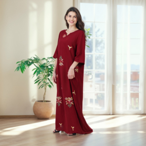 fitted lace wedding dress Dark Red Arabic Muslim Wedding Dresses with Long Sleeves Lace High Nec –  Waislamaa main image 0