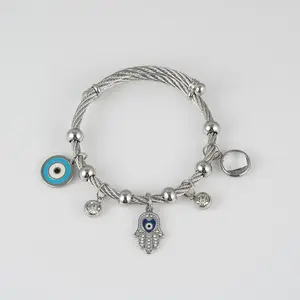 Pulseira religiosa masculina, bracelete de aço inoxidável hamsa, pingente olho de mal, islâmico, azul turco, pulseira para mulheres homens