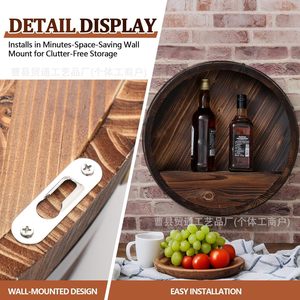 Estante de almacenamiento de barriles de madera, estante redondo montado en la pared para exhibir vino y whisky, para sala de estar, bar, duradero, multiusos - Product Image 2