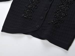Cárdigan Corto de Punto con Cuello de Encaje de Diseño Moderno para <span class=keywords><strong>Mujer</strong></span>, Manga Larga, Color Sólido, Estilo Básico, Mano de Obra <span class=keywords><strong>Fina</strong></span> con Cuentas - Product Image 5