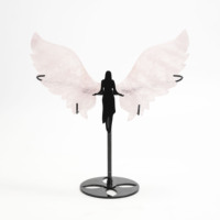 Ailes d'ange en quartz rose naturel et agate mousse sculptées avec support, pierre de guérison décorative, ailes de fée - Vente en gros