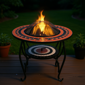 Mesa de Fogata de Cerámica de 26.8 Pulgadas, Diseño Moderno para Exteriores, con Pantalla Antichispas, para Leña o Carbón - Product Image 2