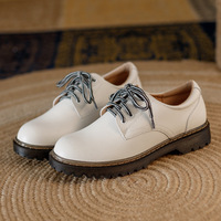 Chaussures Oxford en cuir pleine fleur pour femmes, style universitaire, à lacets, talon carré, semelle épaisse, style britannique