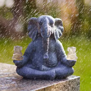 Ornamento da giardino statua d'arte scultura statuetta religiosa luce solare medita oggetti in resina elefante