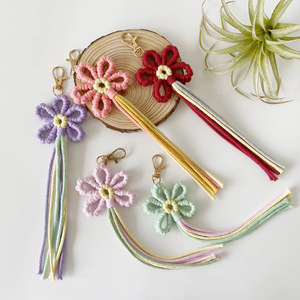 Boho Crochet Flower Keychain Tassels Braided Rope Key Chains Bag Pendant Charm Keychain Handmade Flower Keyring Macrame Keychain - Product Image 1