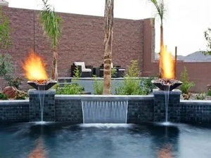 Outdoor Gas <b>Fire</b> <b>Pit</b> with Waterfalls Metal Corten Steel Construction for Garden and Patio Use - Product Image 3