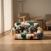 Canapé-lit en peluche super douce, coloré, à motifs floraux et géométriques, respirant, chaud, amovible, lavable, pour toutes les saisons, lit pour animaux de compagnie