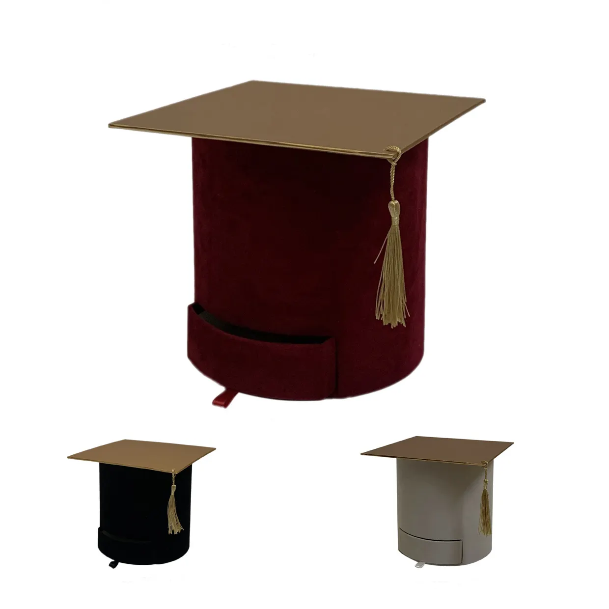 Hot selling Solid color no logo Round drawer box Doctoral hat box Velvet Graduation box