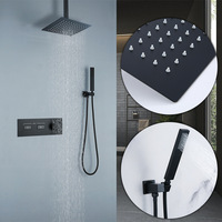 Ensemble de douche thermostatique mural en laiton noir, solution complète moderne pour salle de bain - Grande Vente