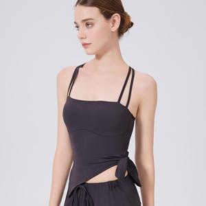 Wholesale Women Double Spaghetti Strap Yoga Tank <b>Top</b> <b>Padded</b> Racerback Slim Fit Sports <b>Vest</b> Pilates Gym Workout Crop <b>Top</b> OEM ODM - Product Image 1
