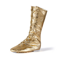 Bottes de danse jazz à tige haute en cuir verni or et argent BW1132, style cavalier, pour performance scénique