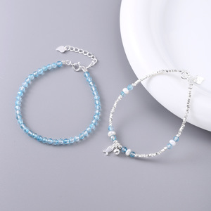 925 Sterling Silber Blaues Toppa Broken Silver Perlenfisch-Armband Handgefertigtes Design für Damen Süßes Luxus-Armband B3204 - Product Image 3