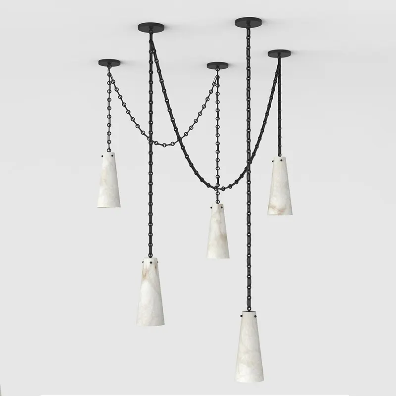 Современная мраморная люстра Lucca с 5 лампами, винтажная подвесная кластерная лампа из алабастера
