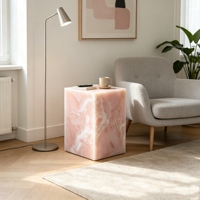 Socle en marbre onyx rose naturel, tabouret en pierre polyvalent, table d'appoint pour coiffeuse, chambre, entrée, décoration intérieure