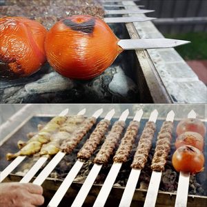 Thịt nướng đồ dùng thép không gỉ thịt ngã ba thêm dài phẳng Kebab xiên cho BBQ nướng - Product Image 3