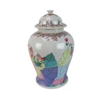 Lampe de table en céramique antique de style chinoiserie Art Déco, motif feuille de tabac peint à la main, base en pot de gingembre, lampe de chevet en porcelaine