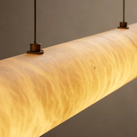 Lustres en marbre naturel linéaire, luminaires suspendus de luxe à LED, lustre en pierre d'albâtre pour salon