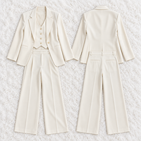 Ensemble tailleur décontracté deux pièces pour femme, brodé sur mesure, ODM/OEM, à porter au quotidien, avec blazer à manches longues et pantalon coupe droite en lin/coton