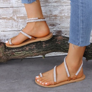 Sandalias Planas con Pedrería para Mujer, con Tira en el Tobillo y Cristales Brillantes, Punta Abierta, para Playa y Verano - Product Image 3