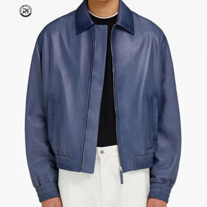 Cowhide Leather Jacket Black Navy Blue <b>Top</b> Grain Chrome Tanned Luxury Semi Aniline Finish - Product Image 1