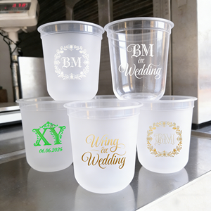 Bicchieri in Plastica 16 oz 12 oz per Matrimoni e Feste, Nome della Sposa e Data 2027, <span class=keywords><strong>Prodotti</strong></span> Più Venduti 2027, Bicchieri Monouso in Polistirolo 8 oz 12 oz - Product Image 1