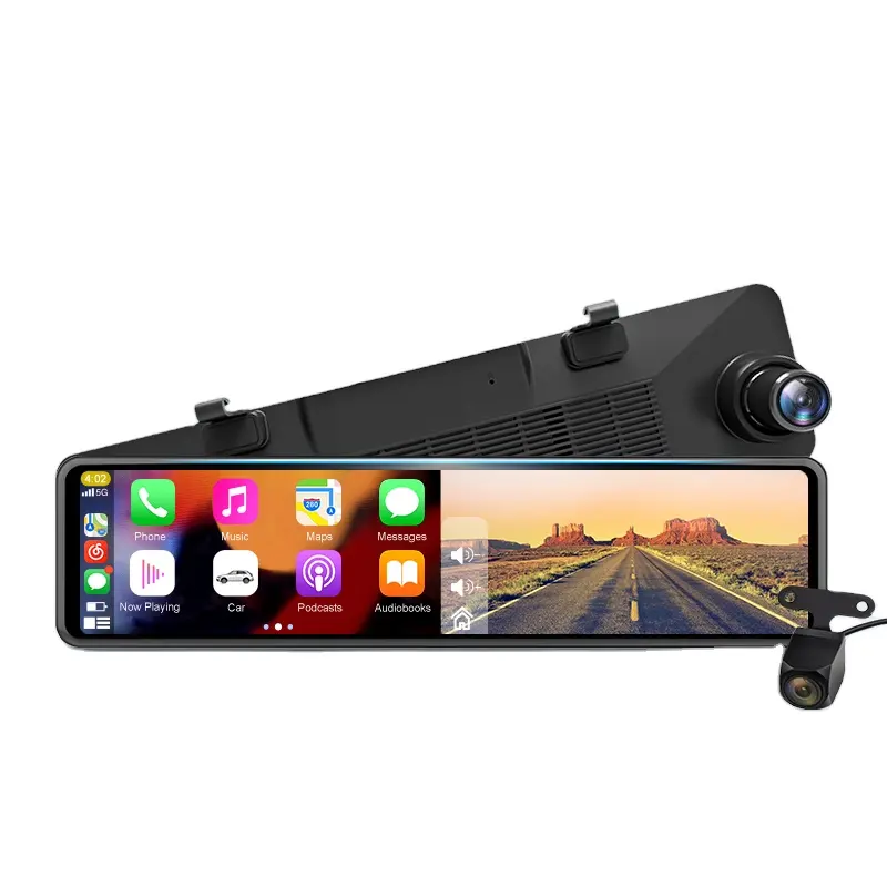 Junsun Wireless CarPlay Android Auto Rear View Mirror Dual Screen Car DVR Dash Cam 11.26 inch FHD 1080P Video Recorder Stream