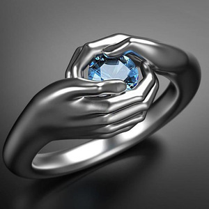 Anello Vintage con Mani che si Abbracciano e Cristallo Blu per Donne, Stile Punk, Accessorio Moda per Uso Quotidiano e Feste - Product Image 6