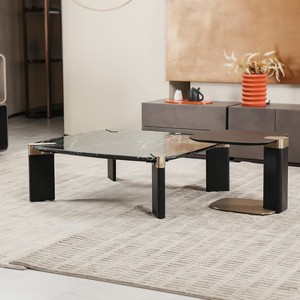 Hiện đại tối giản phòng khách Bàn cà phê Bộ vuông gỗ tro rắn với đá cẩm thạch kết hợp hàng đầu Bàn cà phê đặt văn phòng khách sạn - Product Image 5