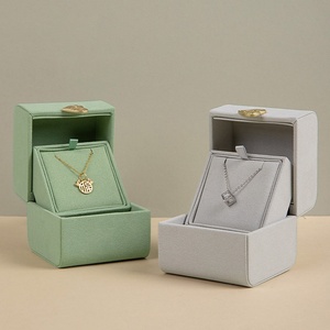 Custom Printed Microfiber <b>Gift</b> Necklace Jewelry Packaging <b>Box</b> Double Open Velvet Jewelry <b>Box</b> with Heart Shaped Gold Button - Product Image 1