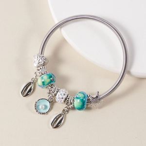 Pulsera de Cuentas con Colgante de Concha y Perla de la Serie Retro Oceánica, con Estrella de Mar y Corazón, Venta al por Mayor - Product Image 2