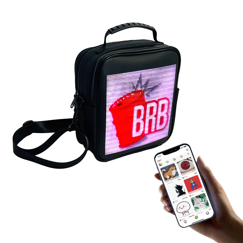 حقيبة ظهر بشاشة اضاءة قابلة للبرمجة من APP حقيبة LED بحمالة كتف حقيبة كتف LED مع لوحة إشارة متحركة