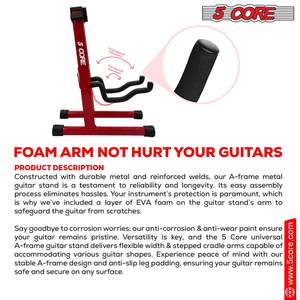 Support double pour guitare Db 5 Core, cadre en acier rouge, pliable universel pour guitare acoustique, électrique, basse, mandoline, violoncelle - Product Image 5