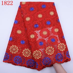 Vendita calda africano svizzero tessuto di pizzo di cotone con pietre per il partito di alta qualità a secco Voile pizzo di cotone per 1822 del vestito - Product Image 4