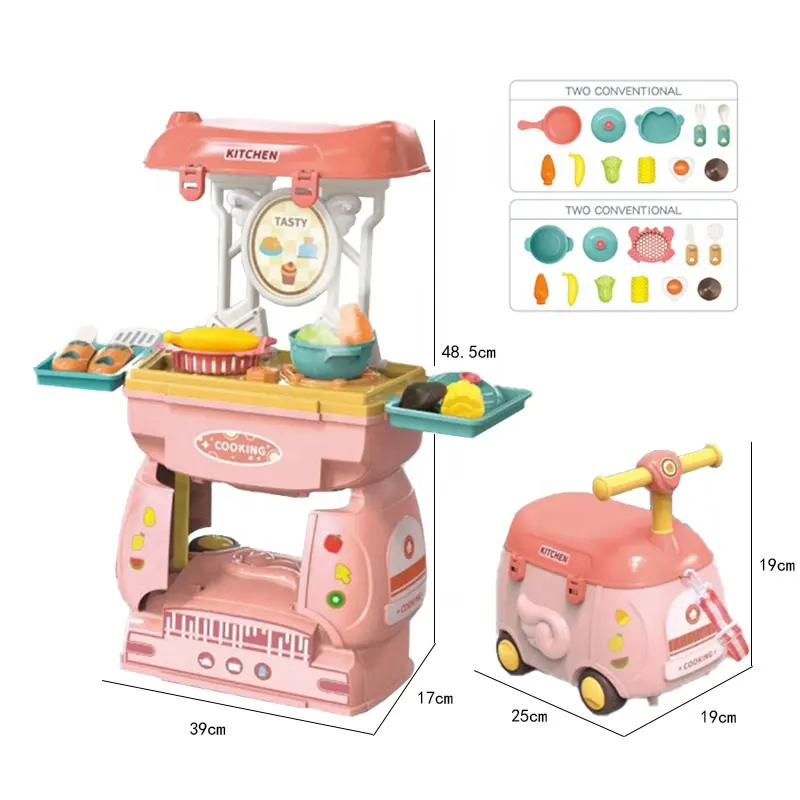 26 Stuks 2in1 Rit Op Auto Peuter Plastic Mini Simulatie Roze Keuken Kinderen Spelen Speelgoed
