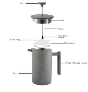 <span class=keywords><strong>Cafetière</strong></span> à piston <span class=keywords><strong>française</strong></span> portable HIGHWIN multi-capacités à double paroi en marbre - Product Image 5