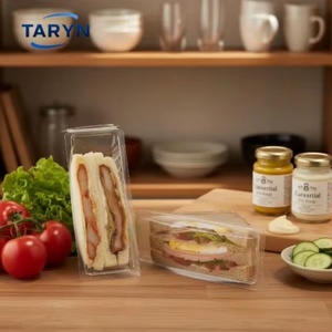 Boîtes à emporter triangulaires transparentes jetables en plastique PET pour l'emballage alimentaire, boîtes à sandwich avec couvercles à charnières - Product Image 6