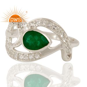 White Topaz and Green Aventurine Gemstone Ring High Quality Sterling Silver Ring Wholesale Silver Jewelry Supplier - Product Image 2