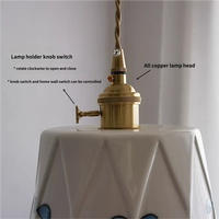 Suspension à LED en céramique imprimée émaillée en cuivre rétro de style japonais 3000K lumière chaude hauteur réglable pour l'éclairage de la chambre à coucher